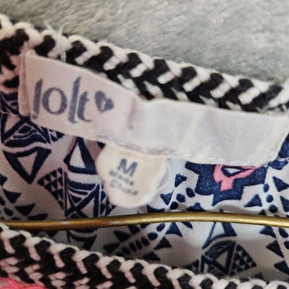 Jolt womens top Med poly rayon blue white pink geometric - Picture 3 of 10